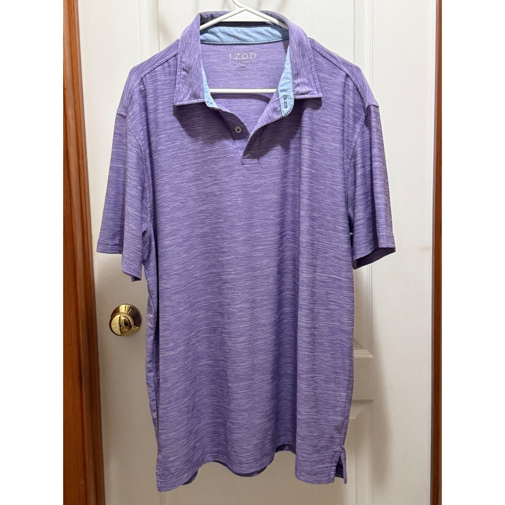 IZOD Golf Mens Purple Heathered Space Dye Stretch Performance Polo Shirt Large